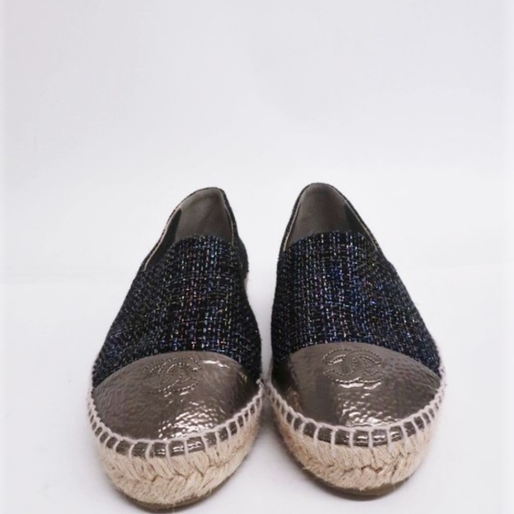 Chanel Metallic Tweed CC Cap Toe Espadrille Flats - Picture 3 of 8